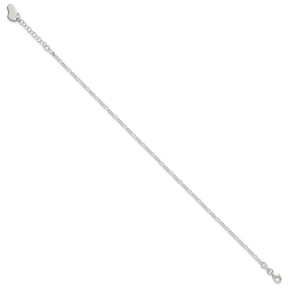 925 Sterling Silver Polished Heart Charm 9" + 1" Ext. Summer Fine Jewelry Anklet - Picture 2 of 7